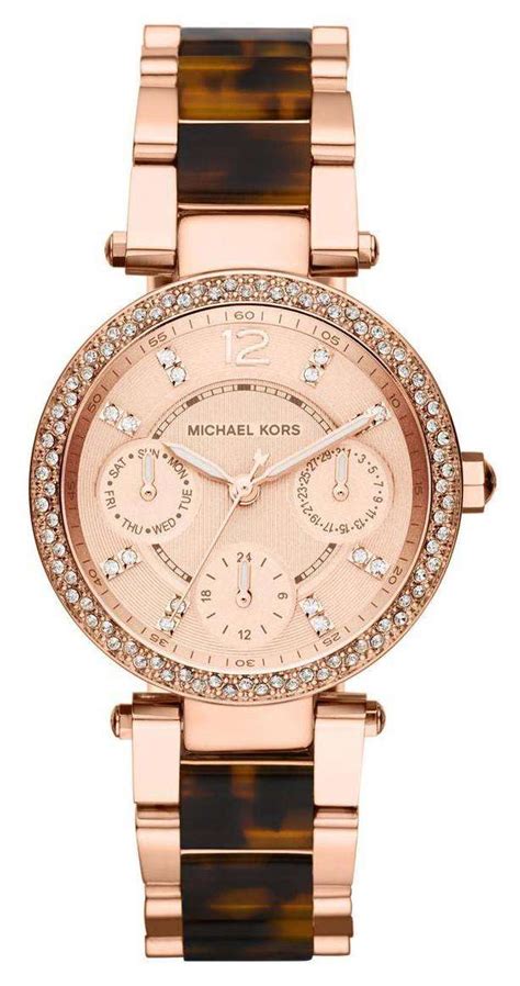 michael kors ladies rose gold and tortoise watch